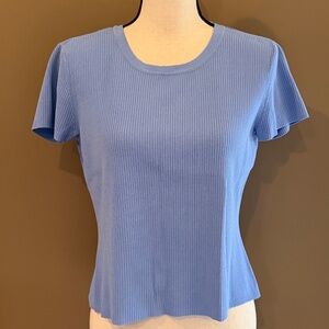 Talbots Petite Light Blue Ribbed Crop Sweat Short Sleeve Top, Size Medium